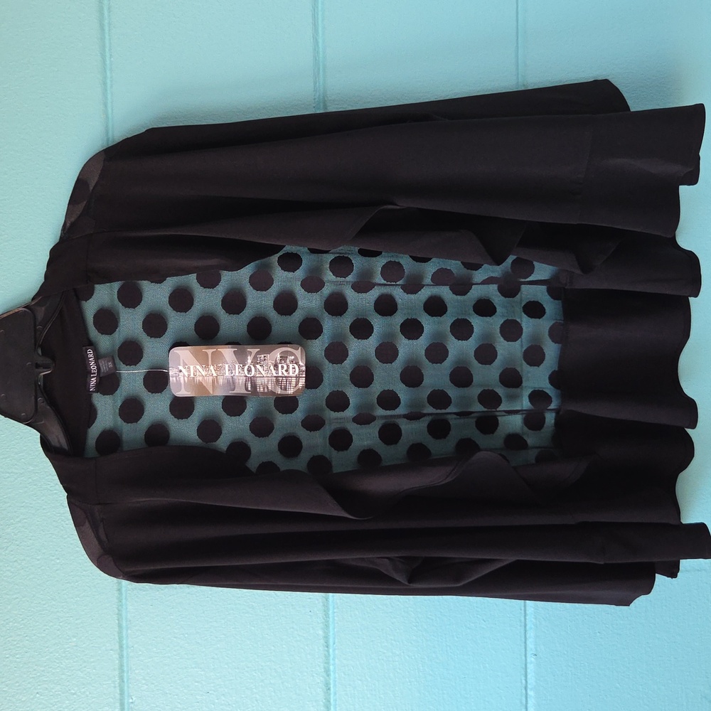 NWT "Nina Leonard" Mesh Dot Ruffle  Open-front Cardigan Woman's Size 3X
